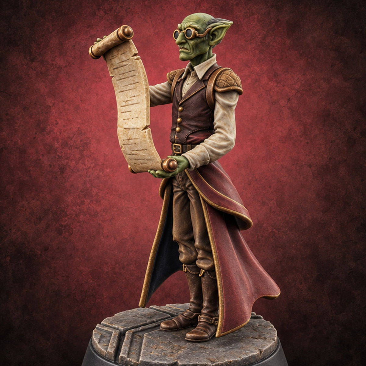 Terms and Conditions Apply Goblin Clerk with Scroll and Goggles — painted concept preview (miniature supplied unpainted)