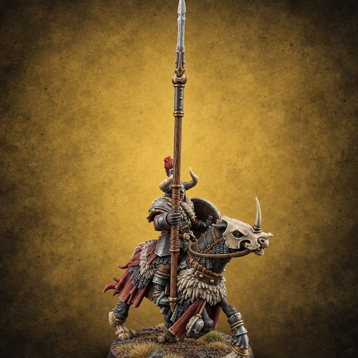 Hooves Thunder, Horns Gleam Human Horned Cavalry Warrior D — painted concept preview (miniature supplied unpainted)