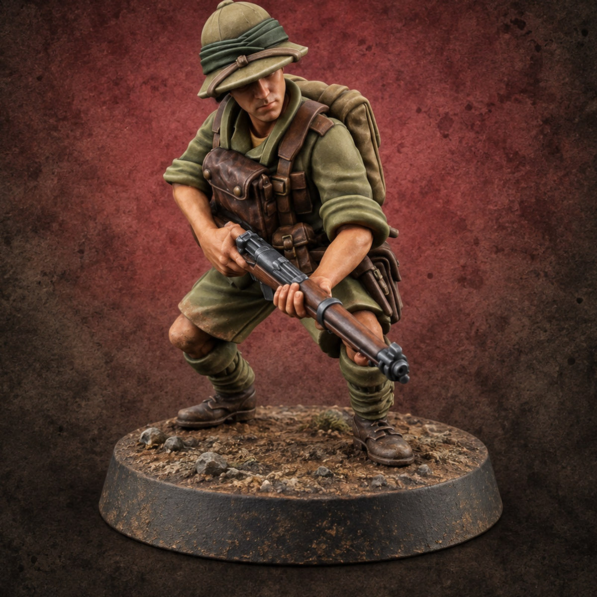 On Jungle Patrol Human Rifleman J — painted concept preview (miniature supplied unpainted)