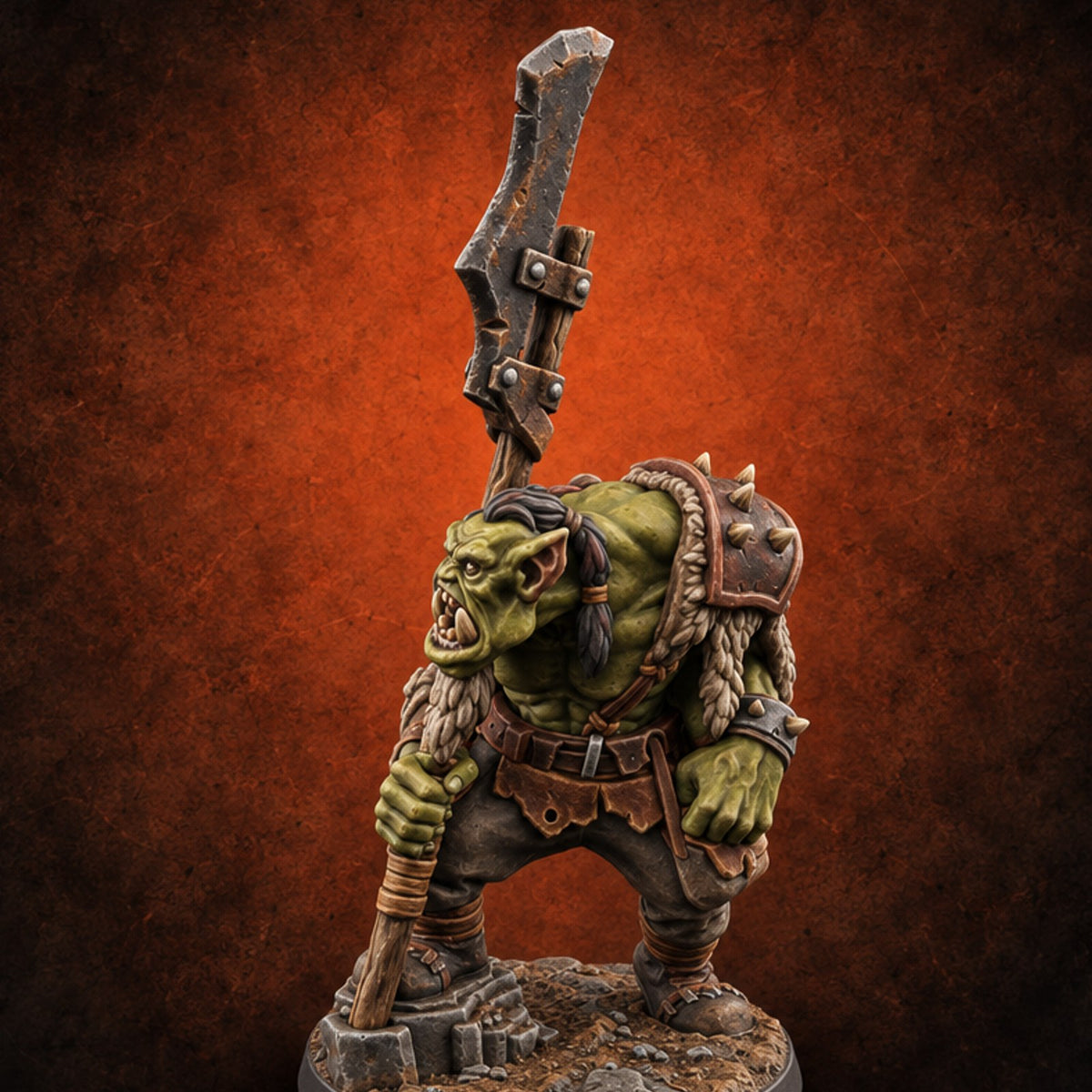 Long Pole, Short Fuse Orc Warrior A — painted concept preview (miniature supplied unpainted)