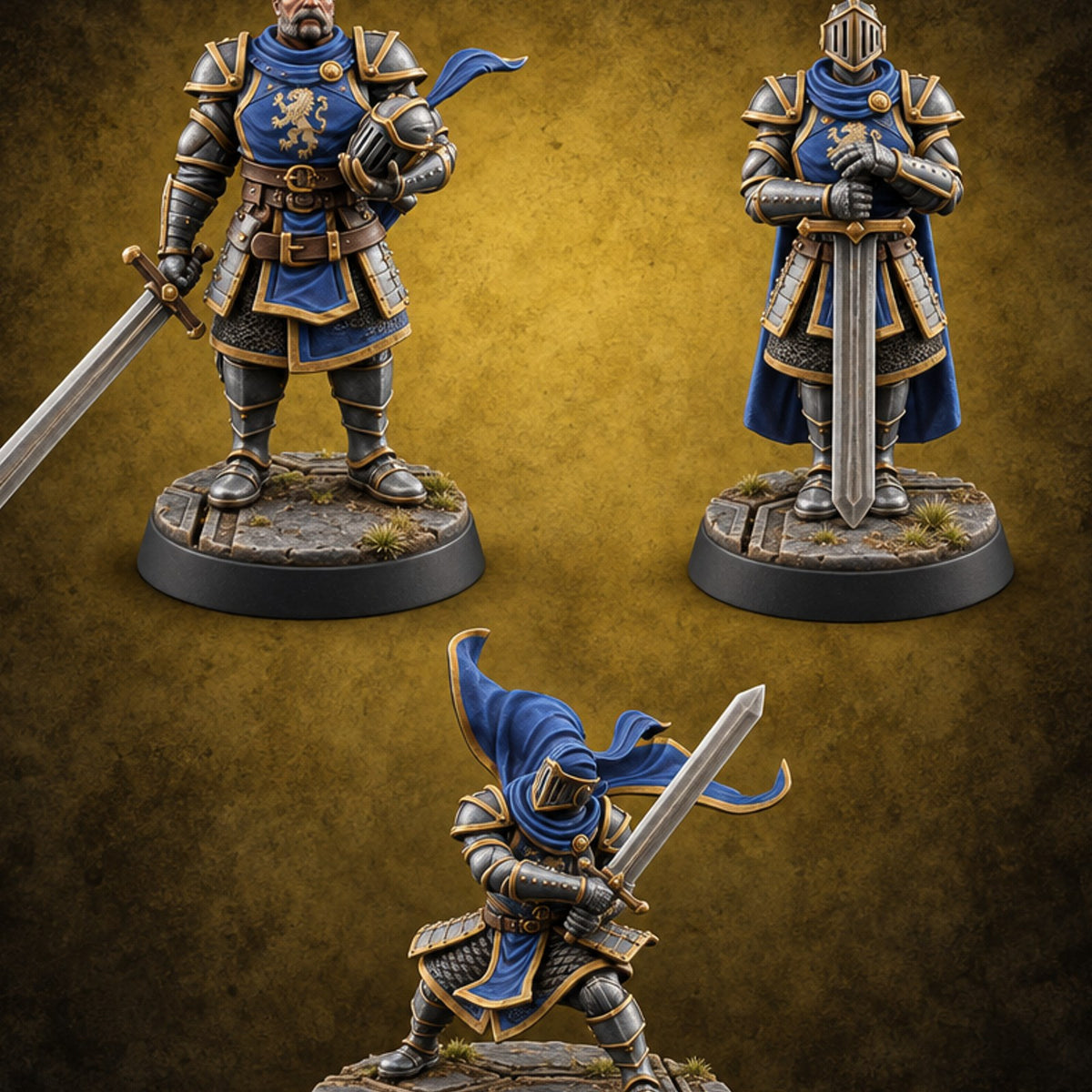 Helm Off, Helm On, Helm Down Human Royal Guards — painted concept preview (miniature supplied unpainted)
