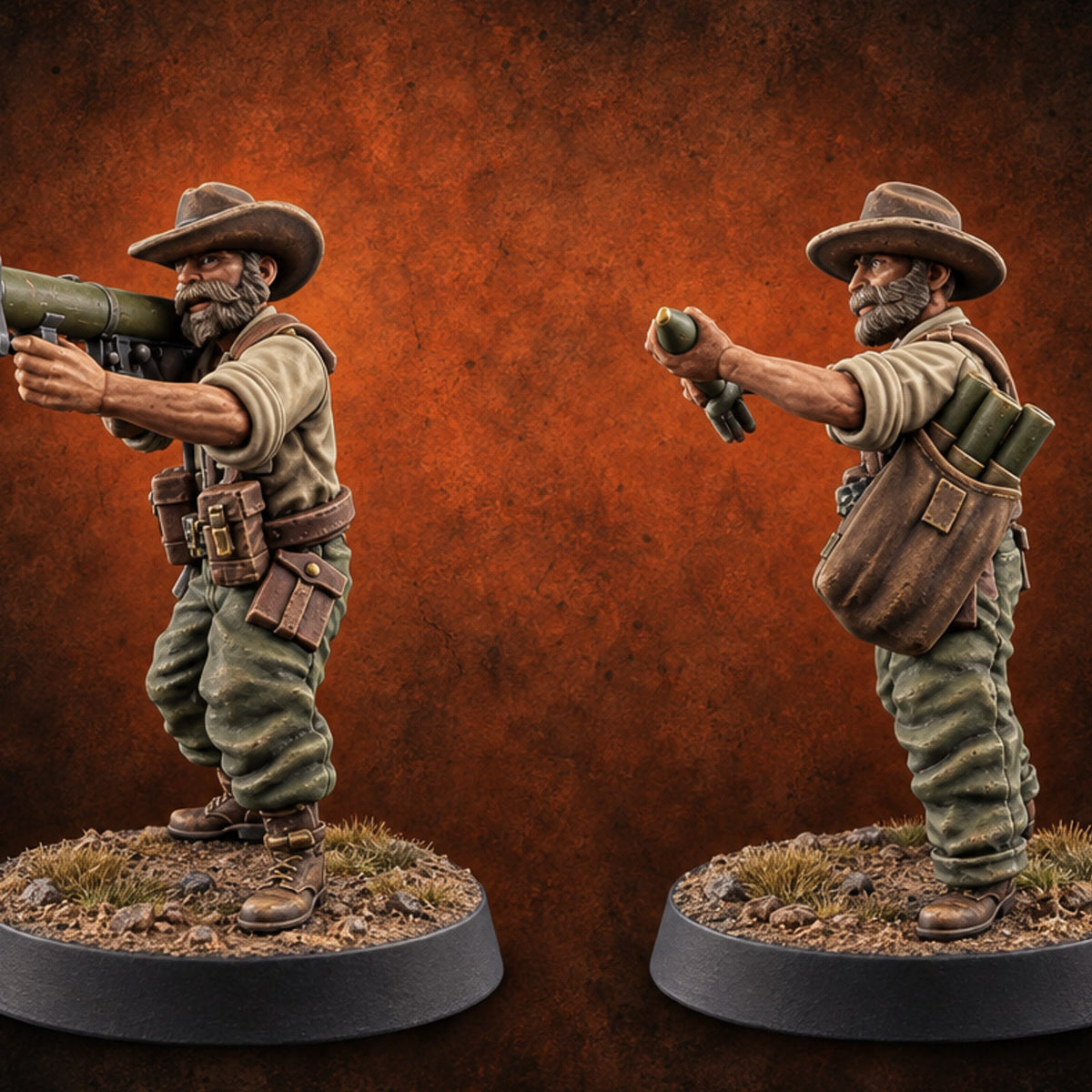 Reload Faster, Brew Later Bazooka Team — painted concept preview (miniature supplied unpainted)