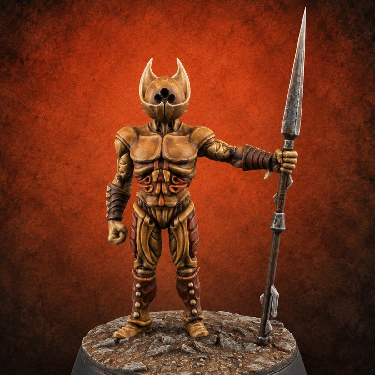 The Hive Sent No Warning Thri-kreen Spearman B — painted concept preview (miniature supplied unpainted)