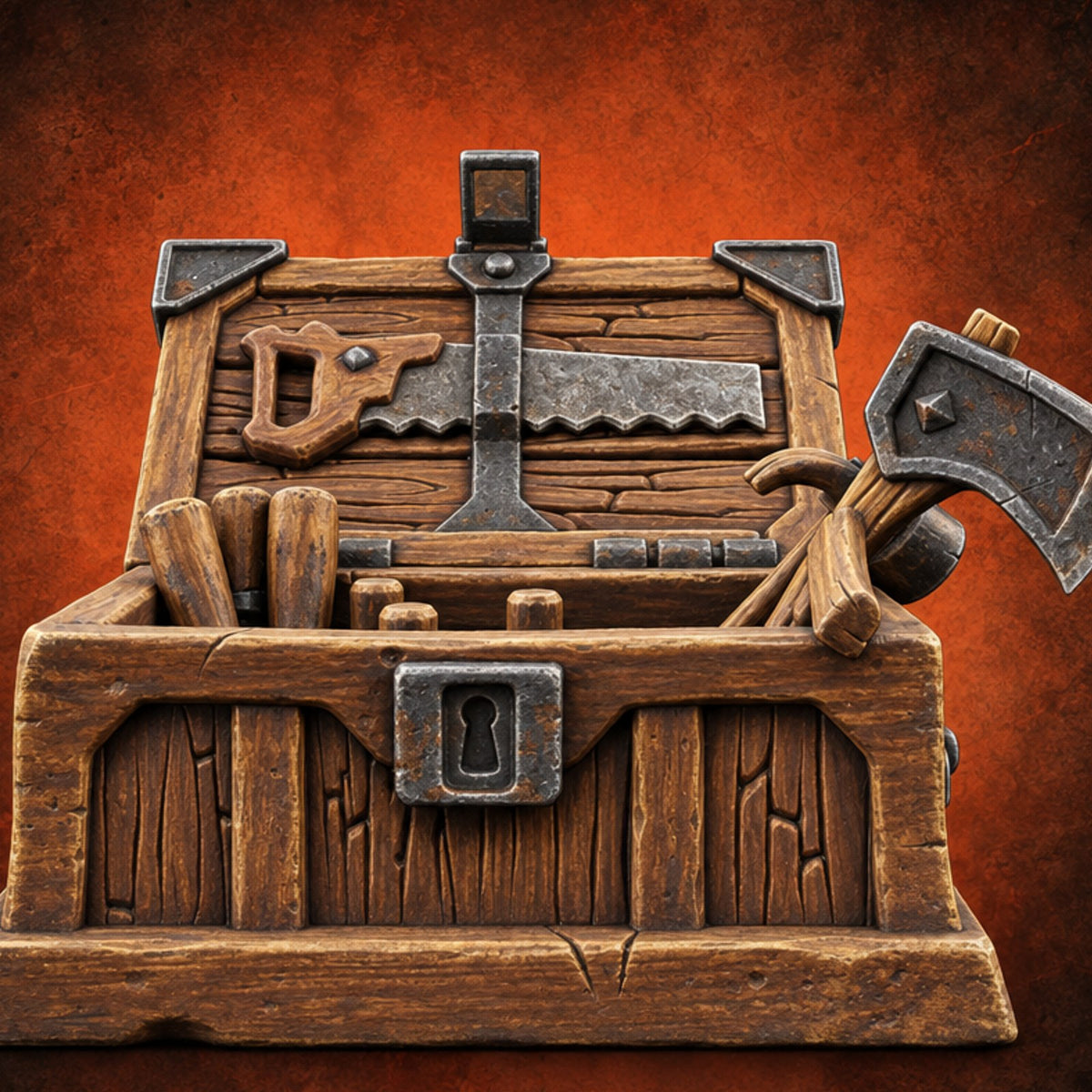 Everything Within Arm's Reach Wooden Carpenter Tool Chest — painted concept preview (terrain supplied unpainted)