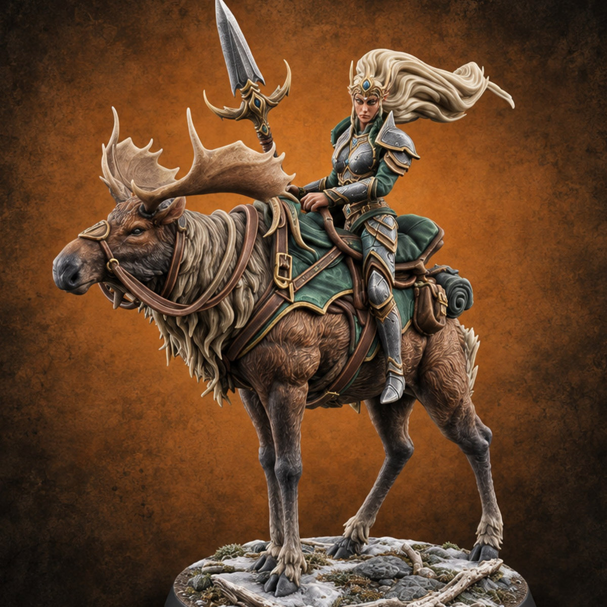 Riding Out Under Northern Lights Elf Elk Rider A — painted concept preview (miniature supplied unpainted)
