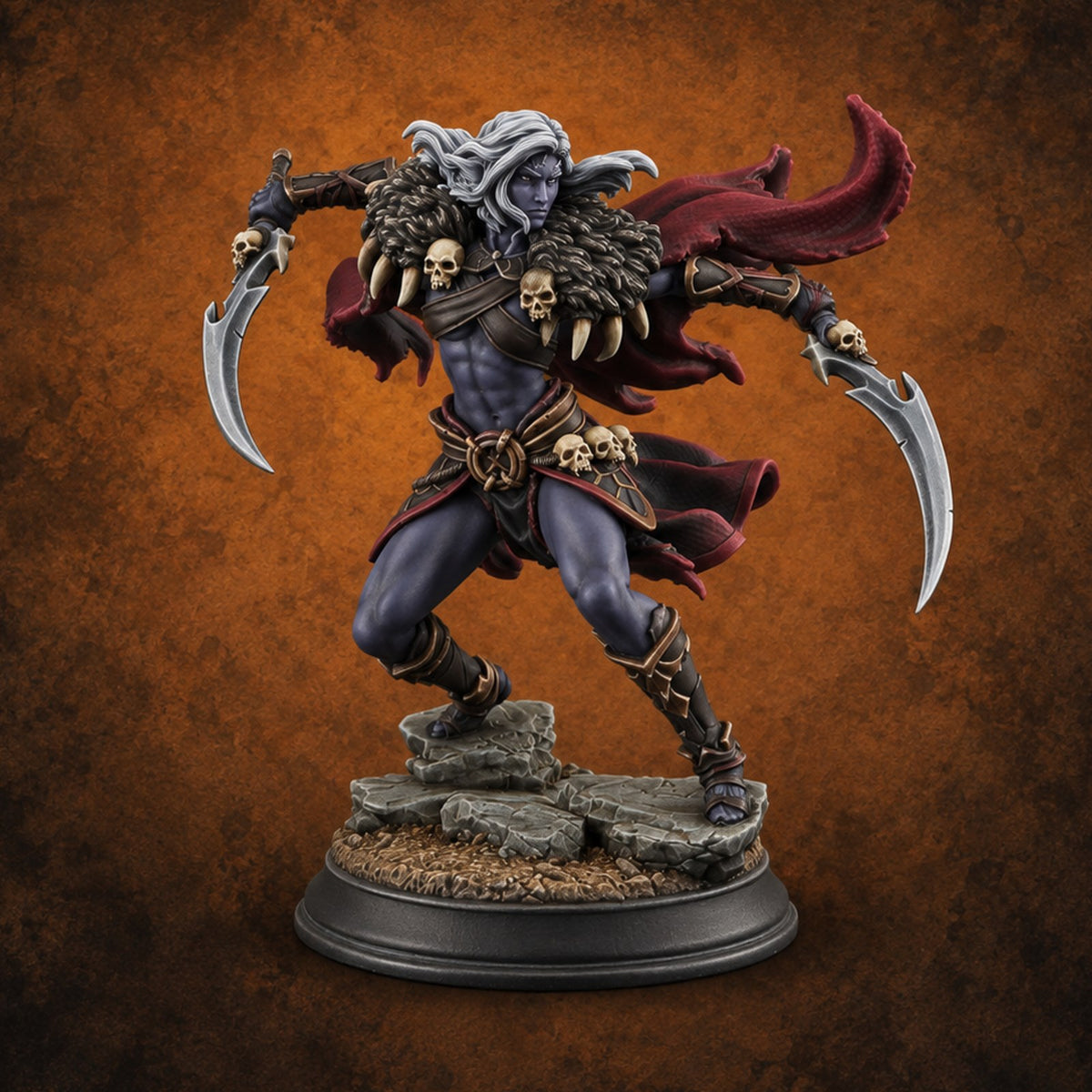 Four Cuts Before Silence Drow Blade Dancer — painted concept preview (miniature supplied unpainted)