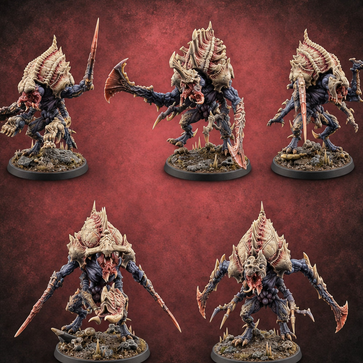 Ribbed Crests Over Rocky Ground Hook Horror Warriors — painted concept preview (miniature supplied unpainted)