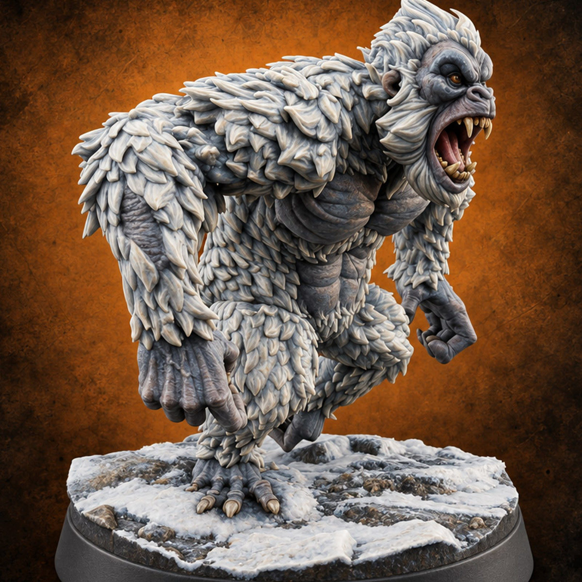 Snowfield Stampede Yeti Monster B — painted concept preview (miniature supplied unpainted)