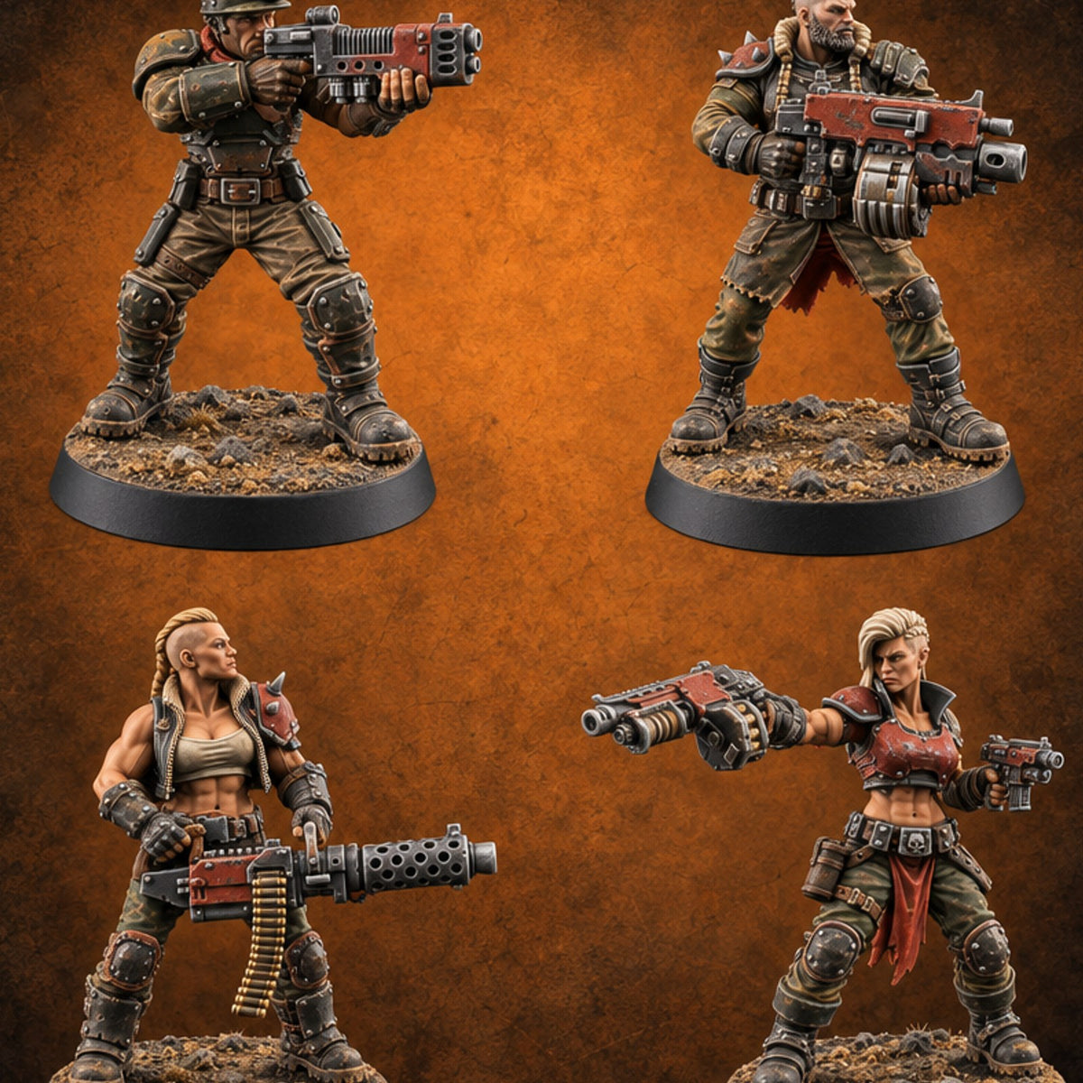 Scorched-Earth Policy Human Raider Gunners — painted concept preview (miniature supplied unpainted)