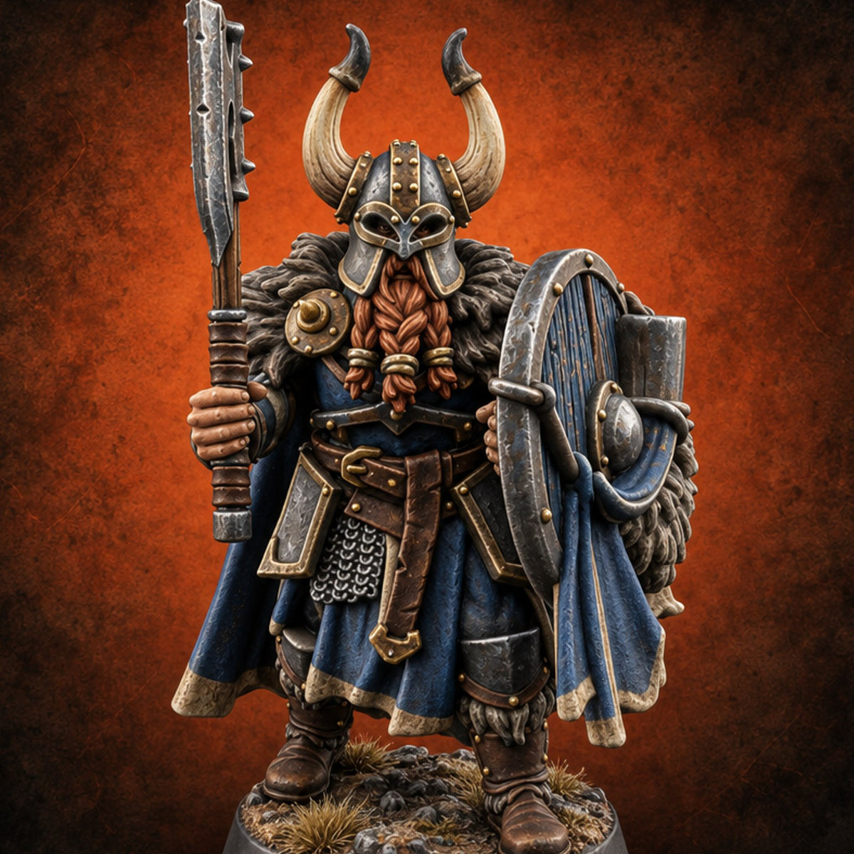 Shields Locked, Horns Lowered Human Huscarl Warrior B — painted concept preview (miniature supplied unpainted)