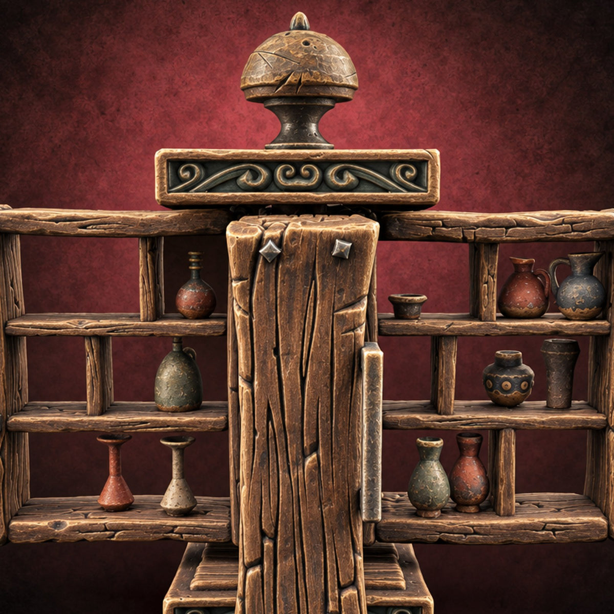 Every Vessel Spoken For Wooden Pottery Display Shelves — painted concept preview (terrain supplied unpainted)