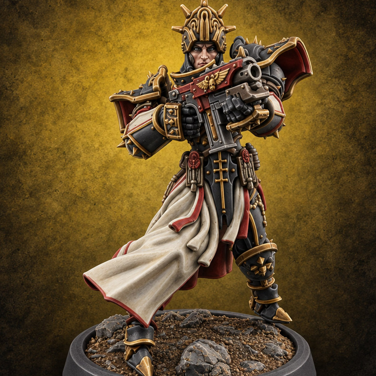 Faith Loaded, Rosary Wound Human Armoured Warrior G — painted concept preview (miniature supplied unpainted)