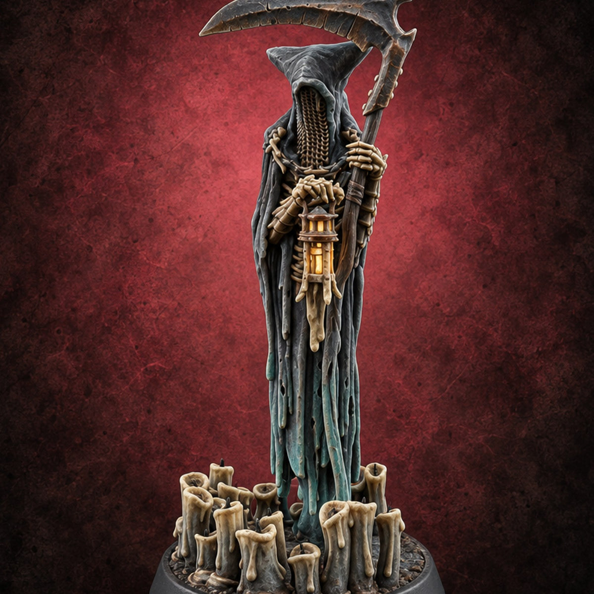 Snuffed Candles, Lit Lantern Wraith Scythe Reaper A — painted concept preview (miniature supplied unpainted)