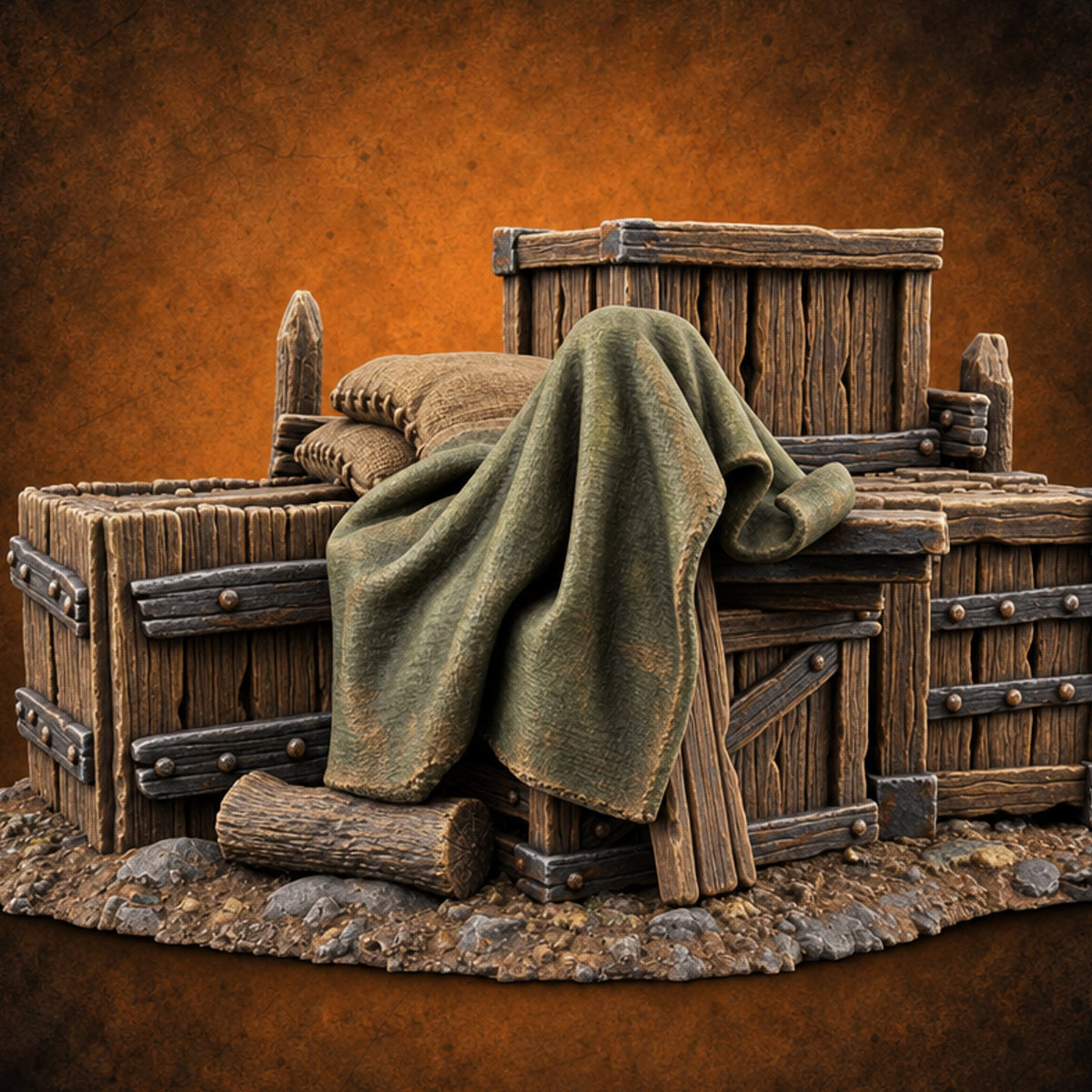 Barrel Roll Call Wooden Supply Scatter I — painted concept preview (terrain supplied unpainted)