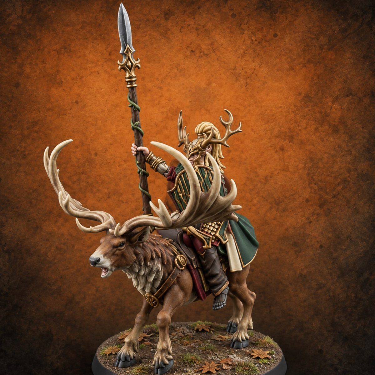 Spear Held High Elf Lord on Stag Miniature for Dungeons and Dragons, Pathfinder or other TTRPGs