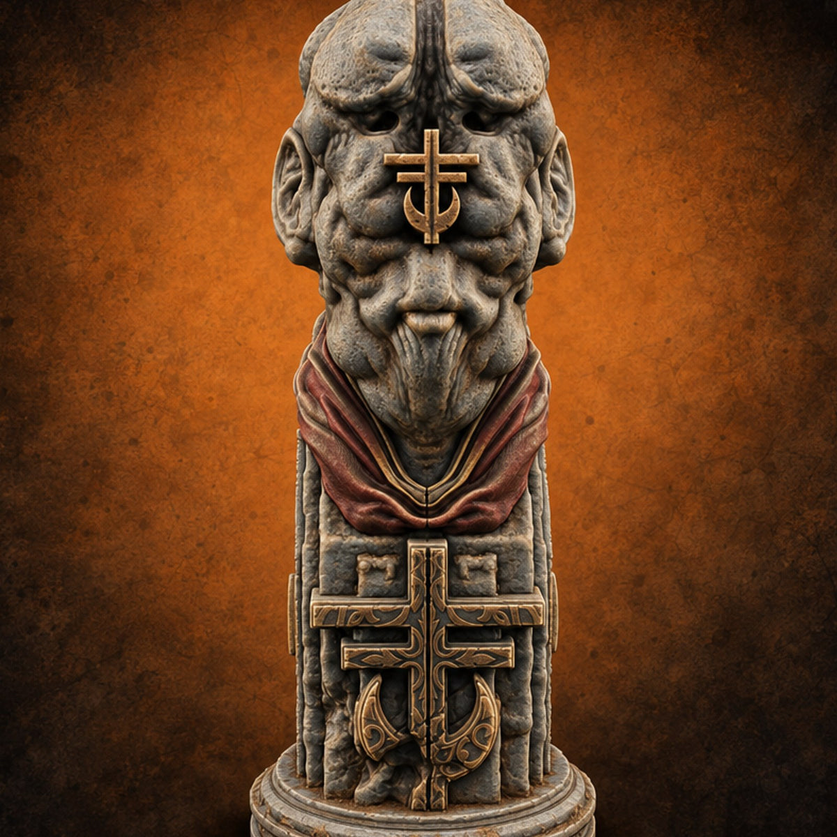 Every Face, One Creed Heretic Statue F — painted concept preview (terrain supplied unpainted)