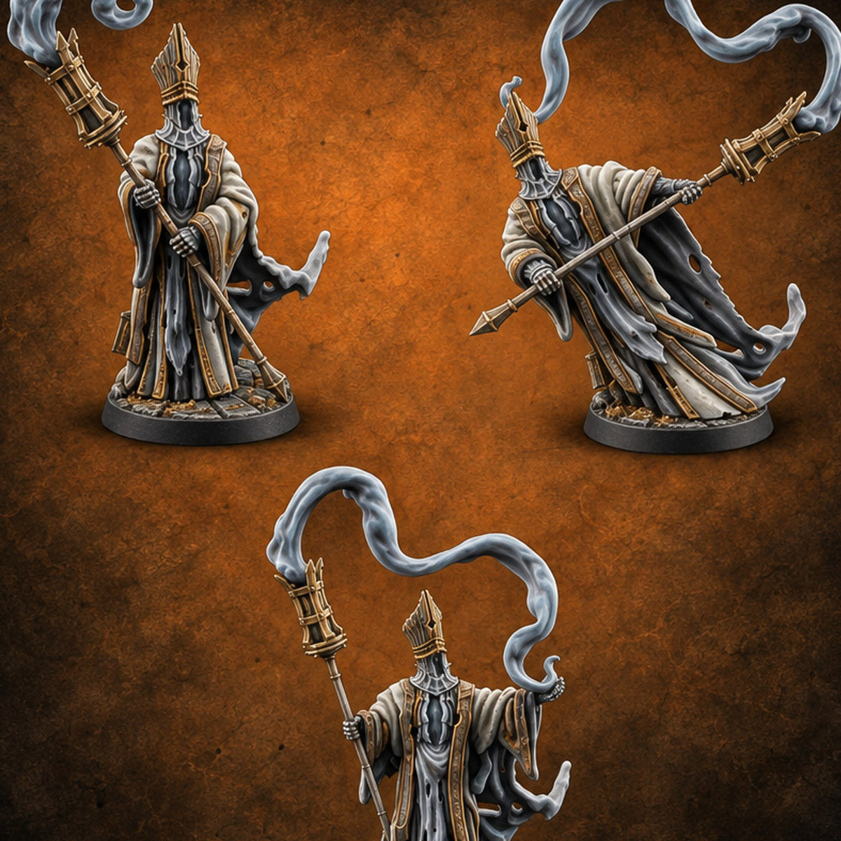 Holy Smoke Wraith Clerics — painted concept preview (miniature supplied unpainted)