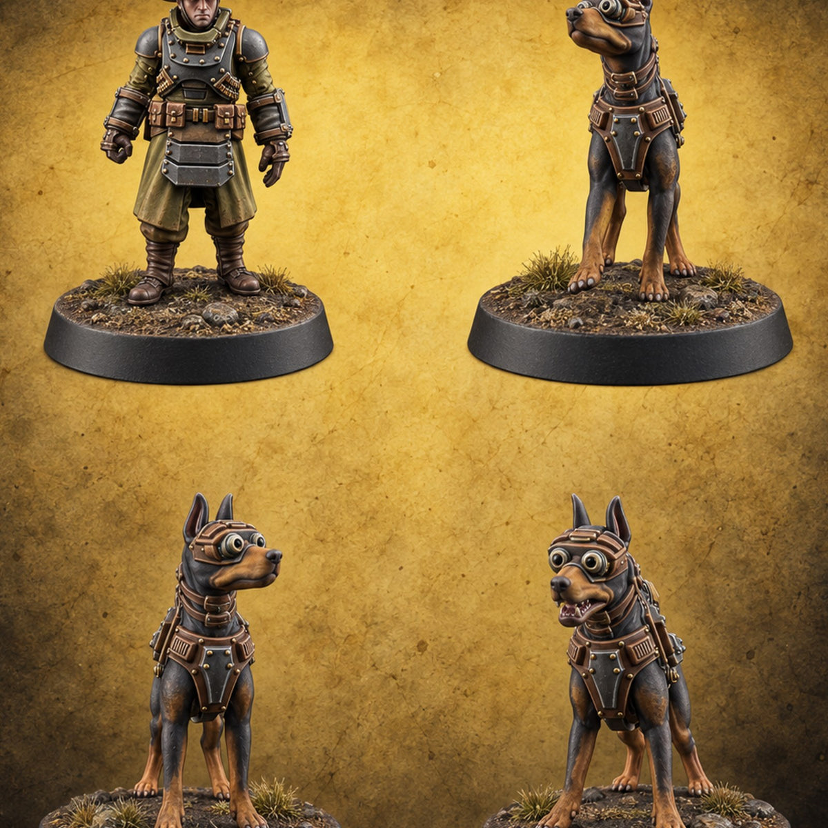 At Heel British War Dog Team — painted concept preview (miniature supplied unpainted)