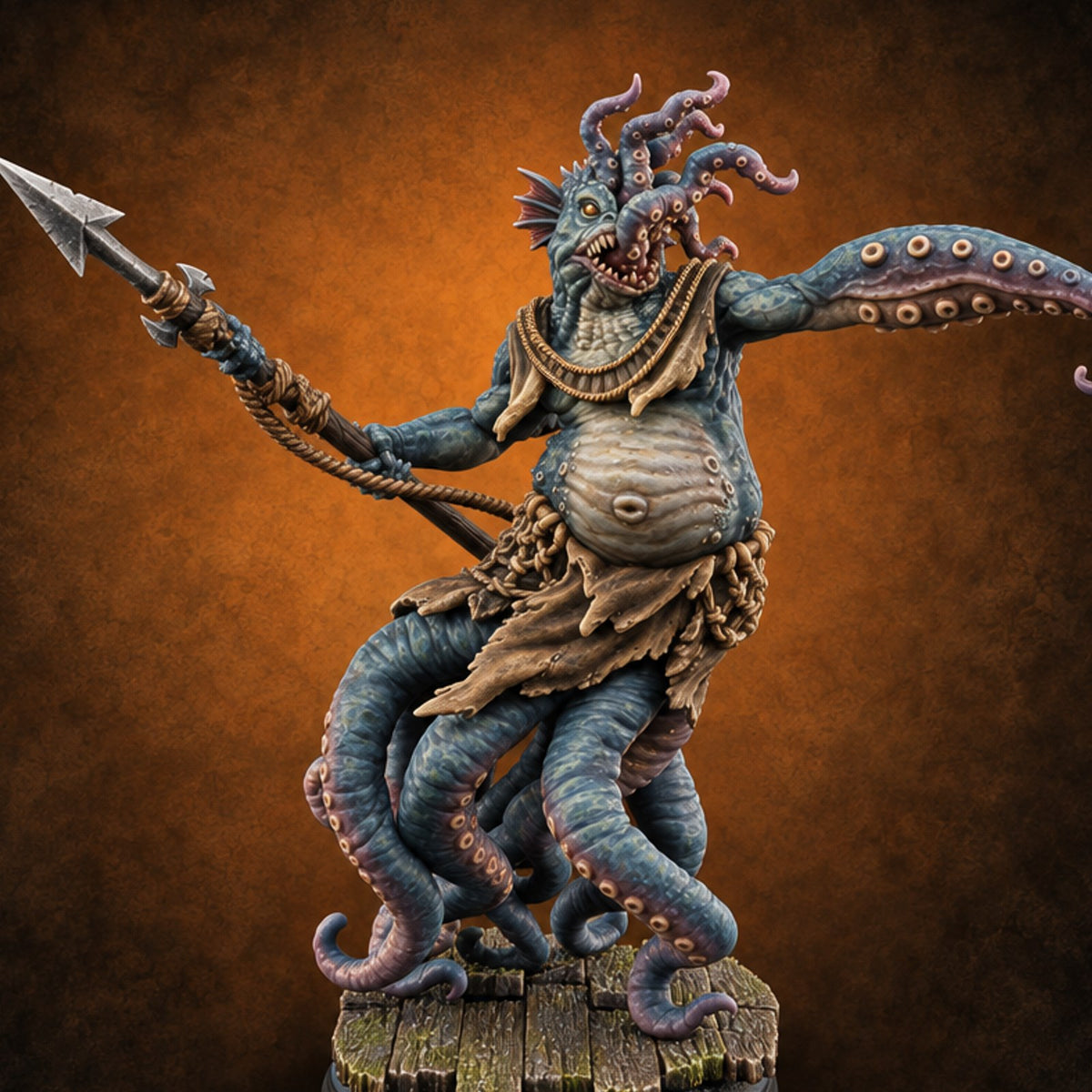 Claw, Spear and Lamp Oil Sahuagin Fish-Man B — painted concept preview (miniature supplied unpainted)