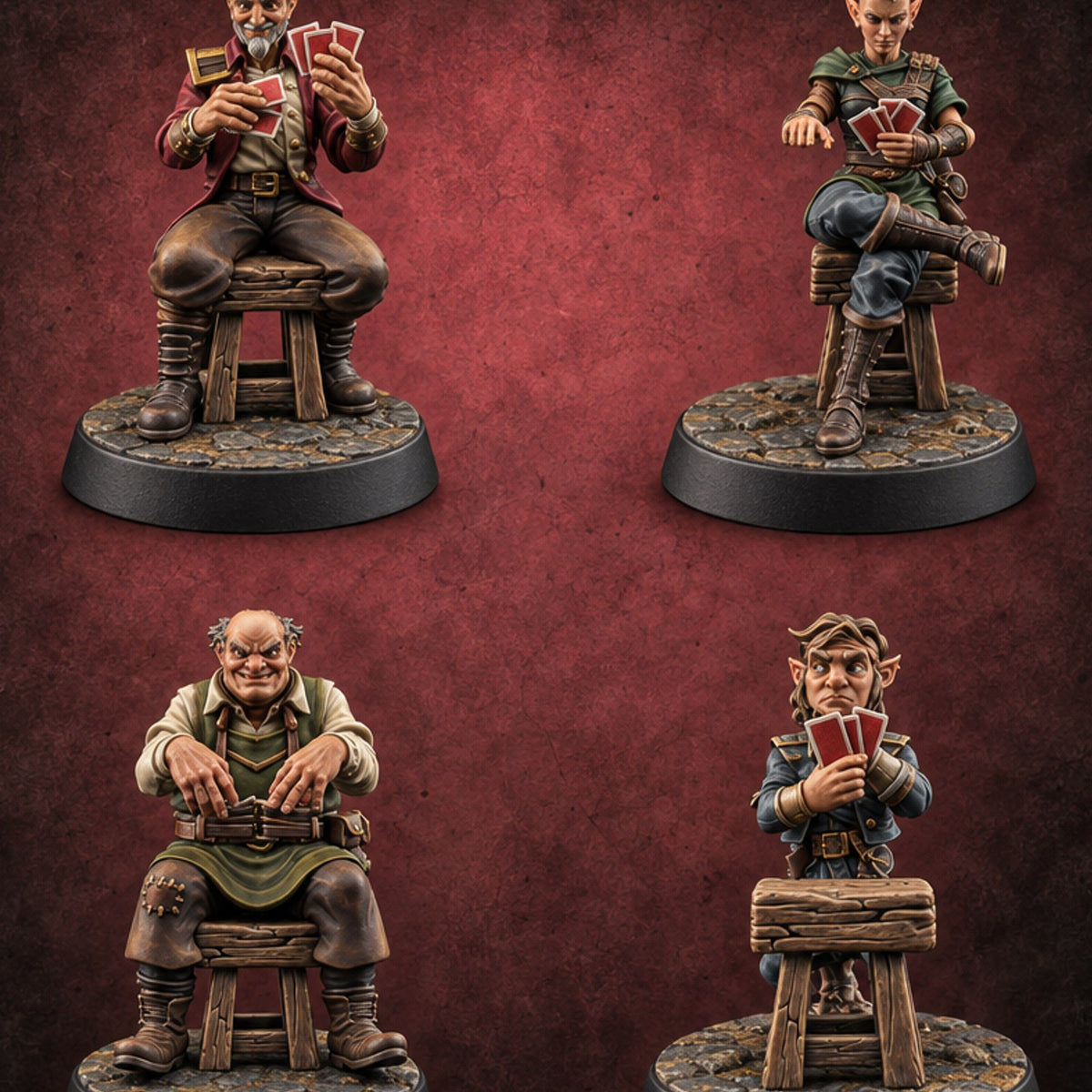 Nobody Trusts the Dealer Human and Elf Card Players — painted concept preview (miniature supplied unpainted)