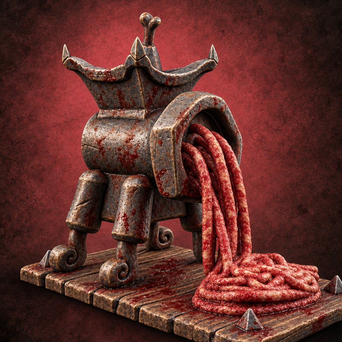 Mince Words Elsewhere Butcher Meat Grinder Machine — painted concept preview (terrain supplied unpainted)