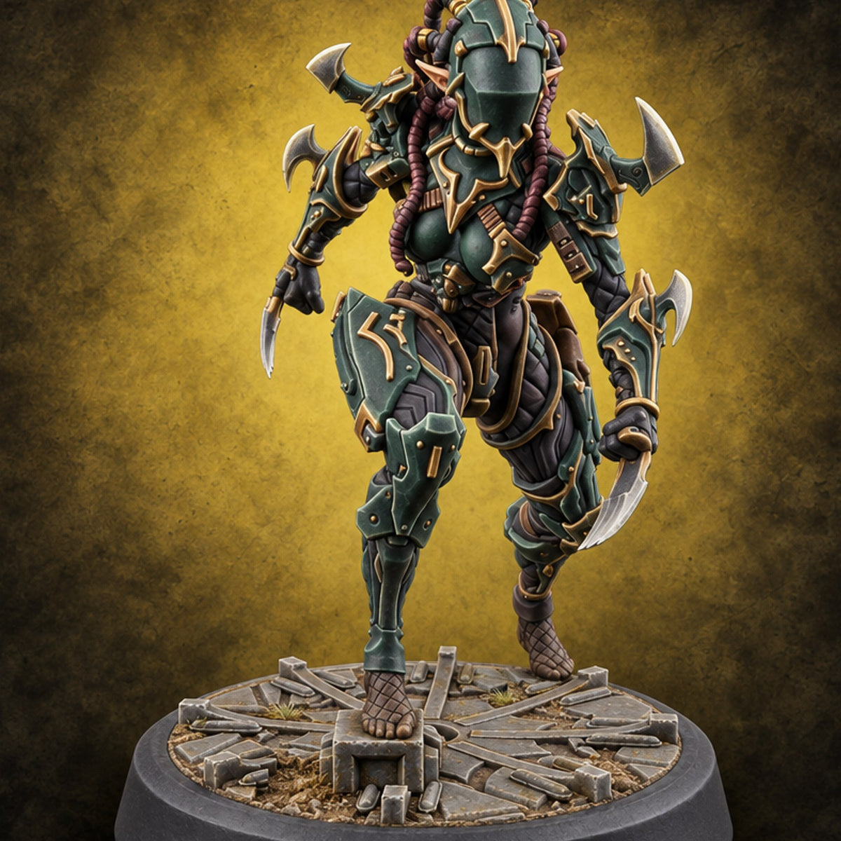 Light Feet, Heavy Edges Elf Blade Dancer A — painted concept preview (miniature supplied unpainted)