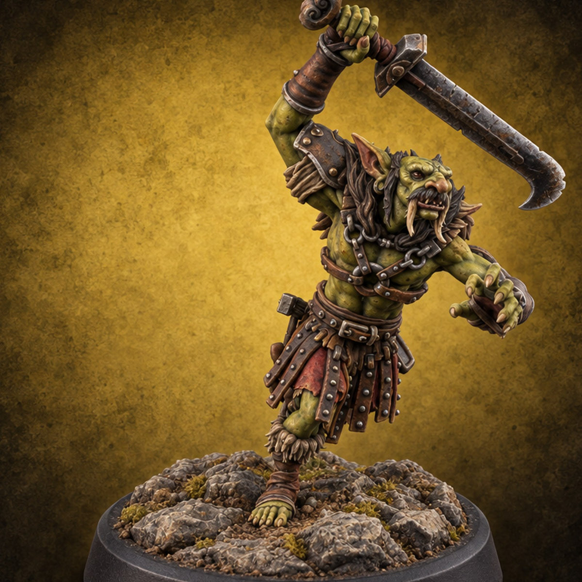 Rocks Underfoot Goblin Warrior B — painted concept preview (miniature supplied unpainted)