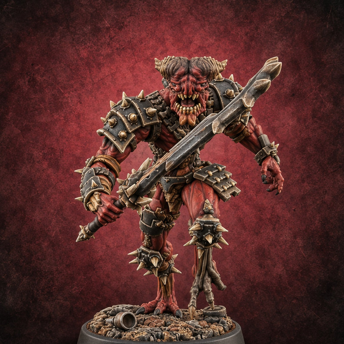 Spikes Fall In, Ranks Form Up Barbed Devil Warrior C — painted concept preview (miniature supplied unpainted)