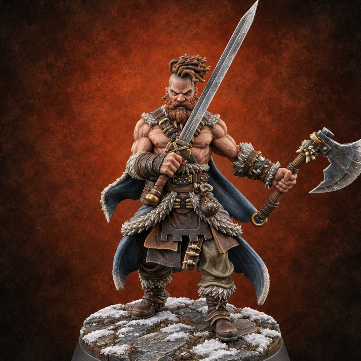 Furs Still Frosted Human Barbarian C — painted concept preview (miniature supplied unpainted)