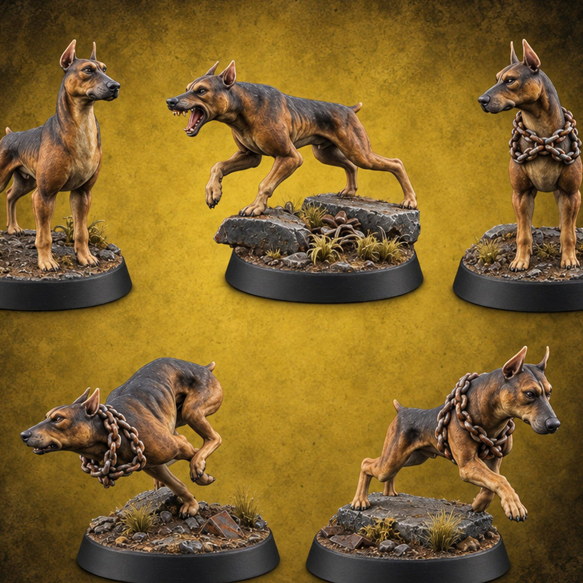 Junkyard Shift Change Mastiff Guard Dogs — painted concept preview (miniature supplied unpainted)