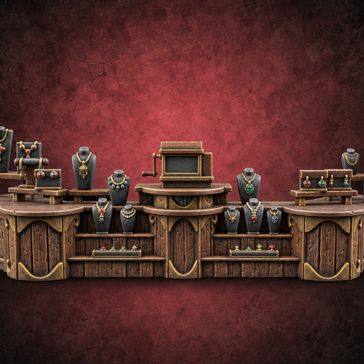 Appraised Under Glass Wooden Jeweler Shop Furniture B — painted concept preview (terrain supplied unpainted)