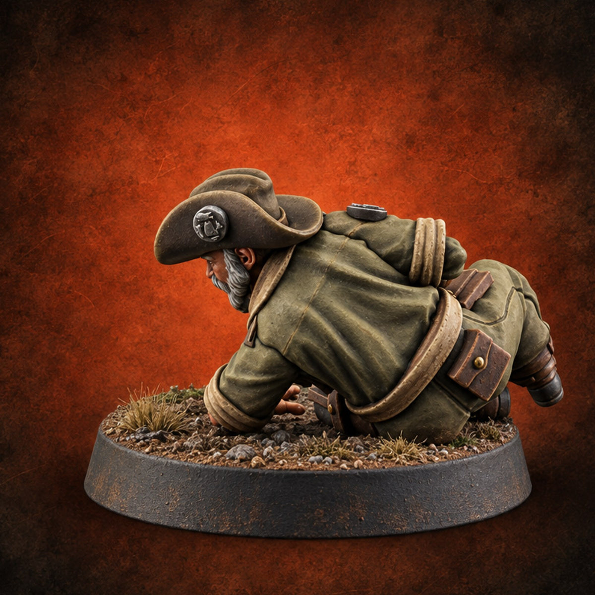 Flat Out, Eyes Down Human Prone Anti-Tank Rifle Crewman B — painted concept preview (miniature supplied unpainted)