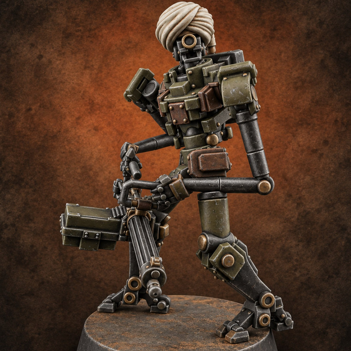 Guns at the Hip Weird War Automaton Machine Gunner C — painted concept preview (miniature supplied unpainted)
