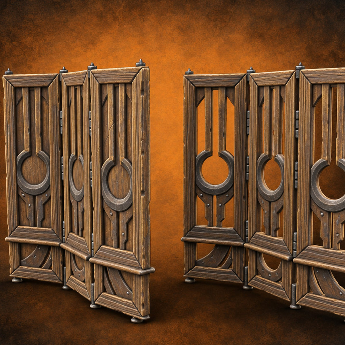 Changing Behind Closed Panels Wooden Folding Screens — painted concept preview (terrain supplied unpainted)