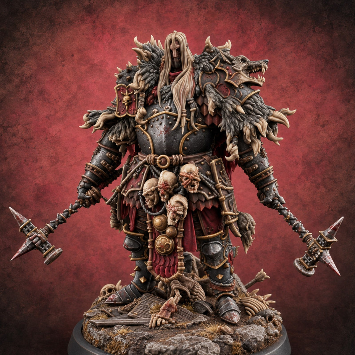 The Chains Toll Twice Human Twin-Flail Warlord — painted concept preview (miniature supplied unpainted)