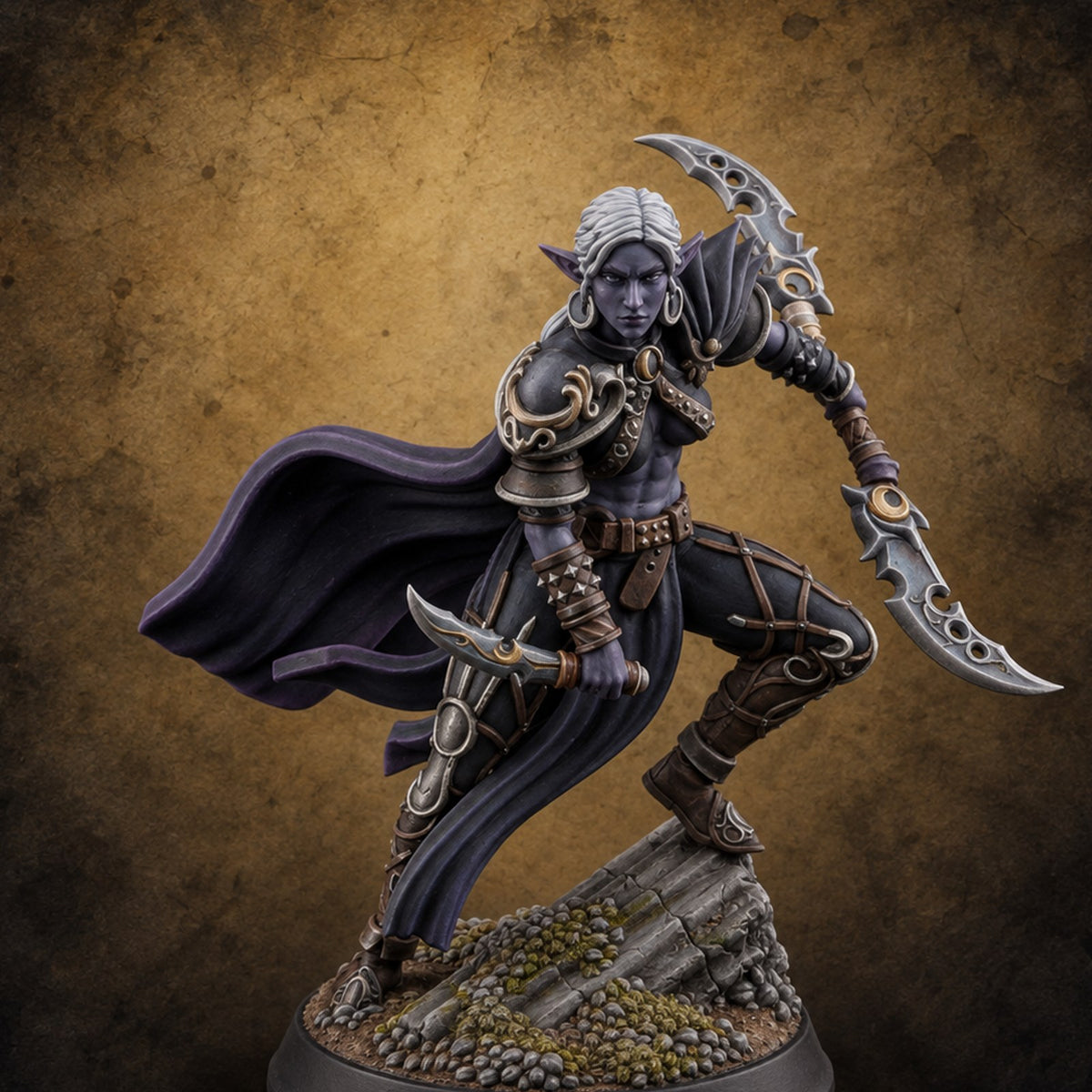 The Moon Missed Her Footfall Drow Lunar Assassin — painted concept preview (miniature supplied unpainted)