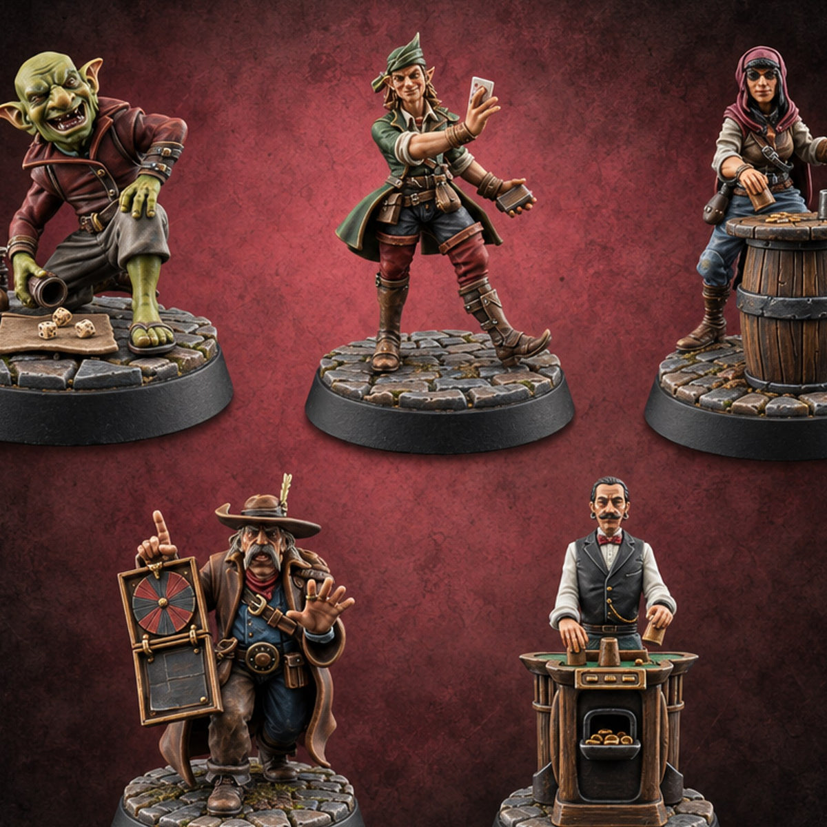 Back-Alley Odds Street Gamblers — painted concept preview (miniature supplied unpainted)