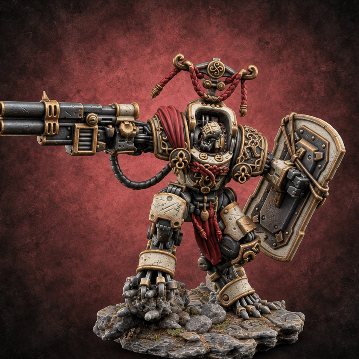 Cockpit Faces Warforged Armoured Warrior A — painted concept preview (miniature supplied unpainted)