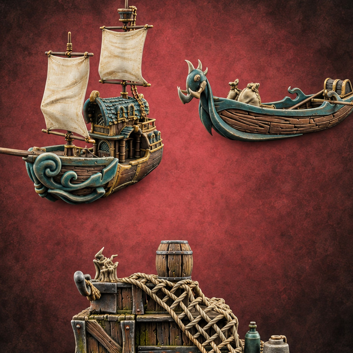 Anchors Aweigh Treasure Hunter Ship Terrains — painted concept preview (terrain supplied unpainted)
