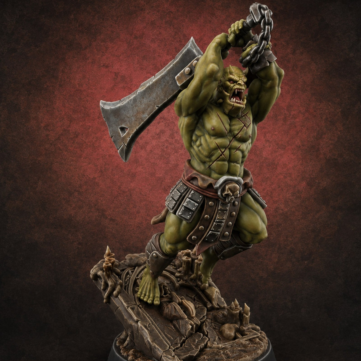 Overhead Cleave Orc Barbarian Miniature for Dungeons and Dragons, Pathfinder or other TTRPGs