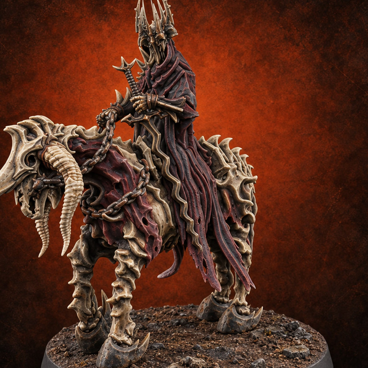 Chain Reins, Crown of Spikes Wraith Rider on Skeletal Mount — painted concept preview (miniature supplied unpainted)
