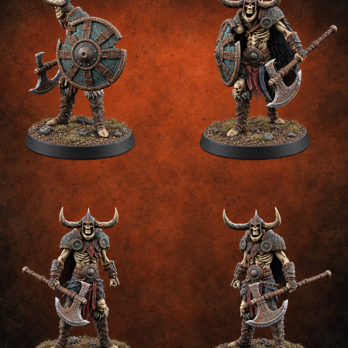 Hollow Under the Horns Skeleton Axe Warriors — painted concept preview (miniature supplied unpainted)