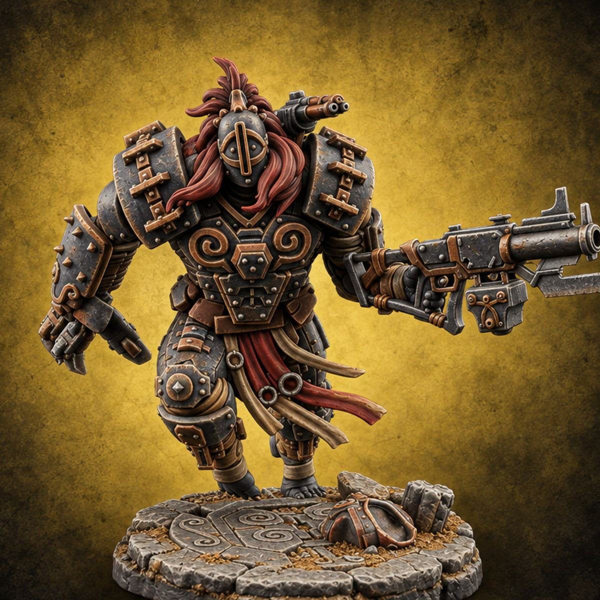 Chain Skirts Ogre Armoured Gunner D — painted concept preview (miniature supplied unpainted)