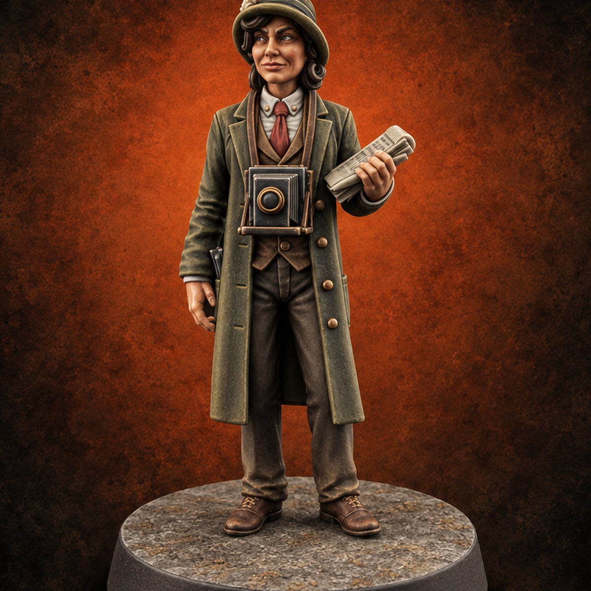 Exclusive Pending, Plate Loaded Human Investigative Journalist — painted concept preview (miniature supplied unpainted)