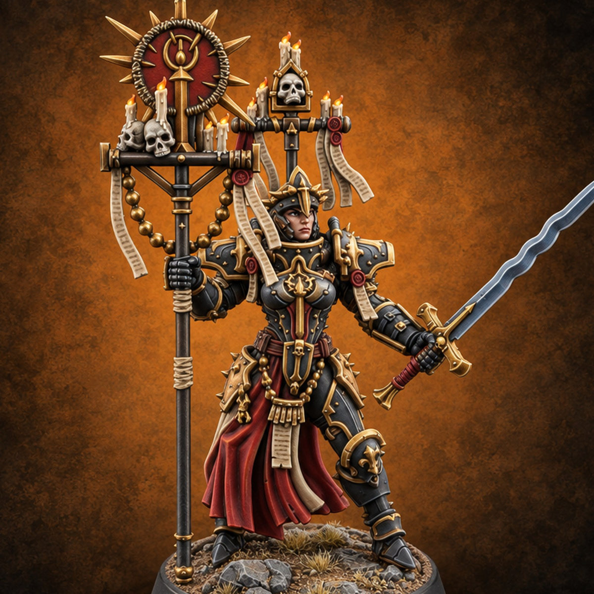Faith Loaded, Rosary Wound Human Armoured Warrior E — painted concept preview (miniature supplied unpainted)