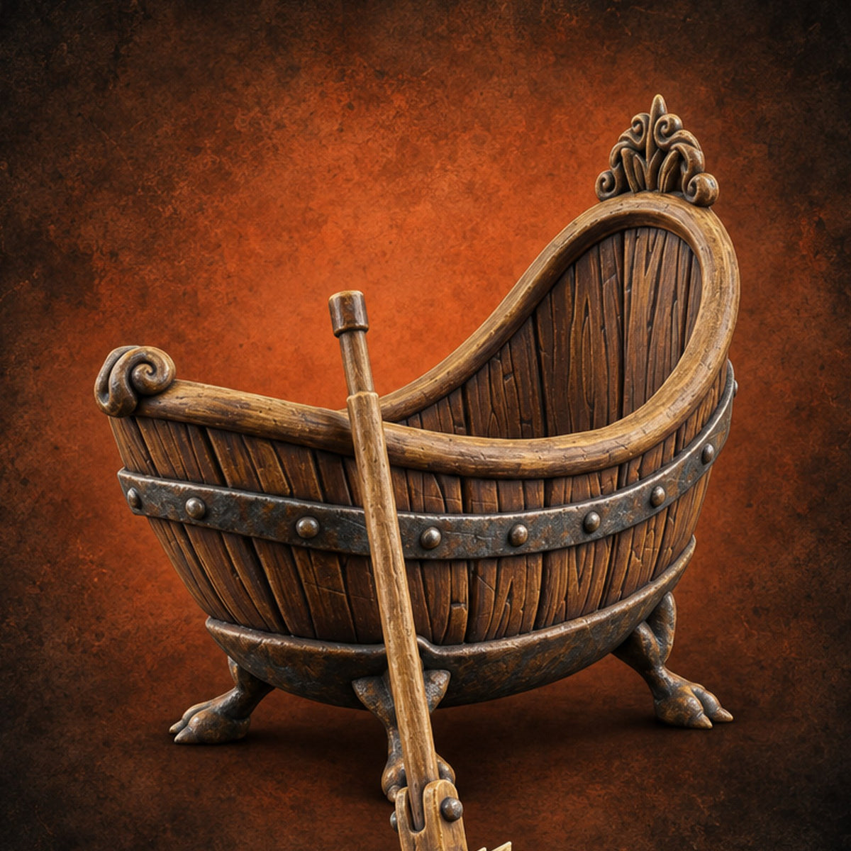 Clawed Feet Wooden Clawfoot Bathtub with Brush — painted concept preview (terrain supplied unpainted)