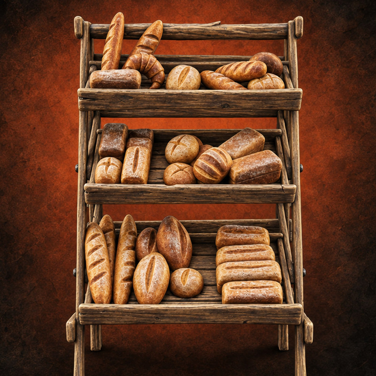 Rise and Shine, Early Birds Wooden Bakery Display Rack — painted concept preview (terrain supplied unpainted)