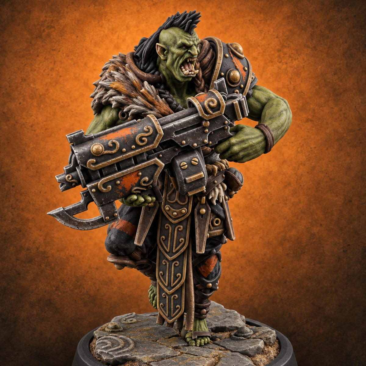 Old Runes, New Firepower Space Orc Heavy Warrior B — painted concept preview (miniature supplied unpainted)