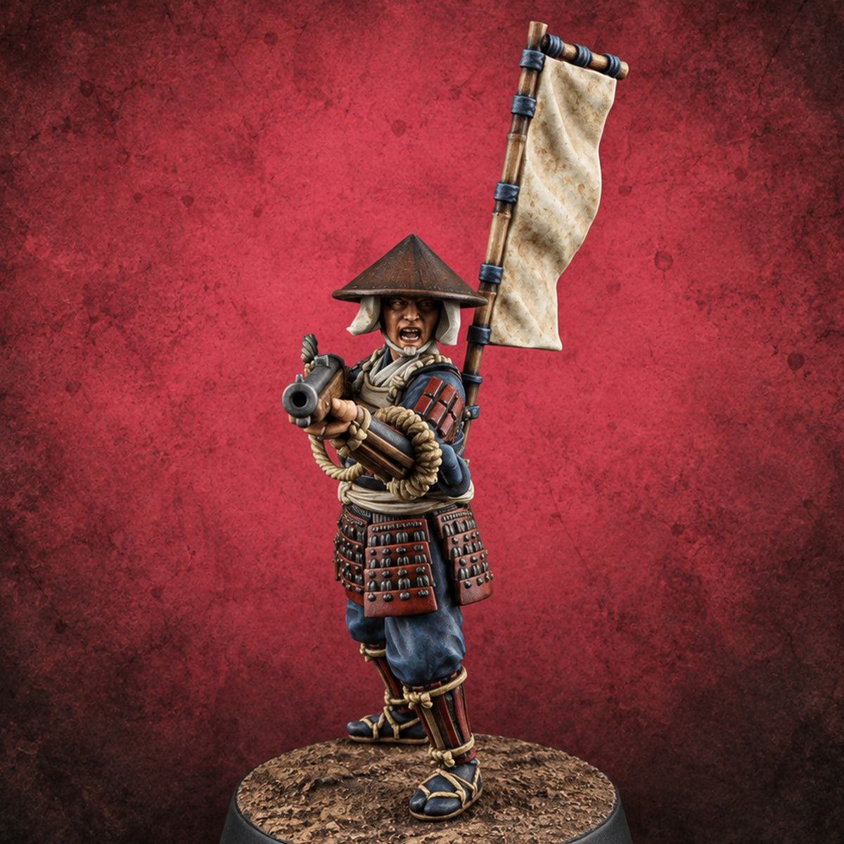 Matchlocks at the Ready Human Ashigaru Musketeer C — painted concept preview (miniature supplied unpainted)