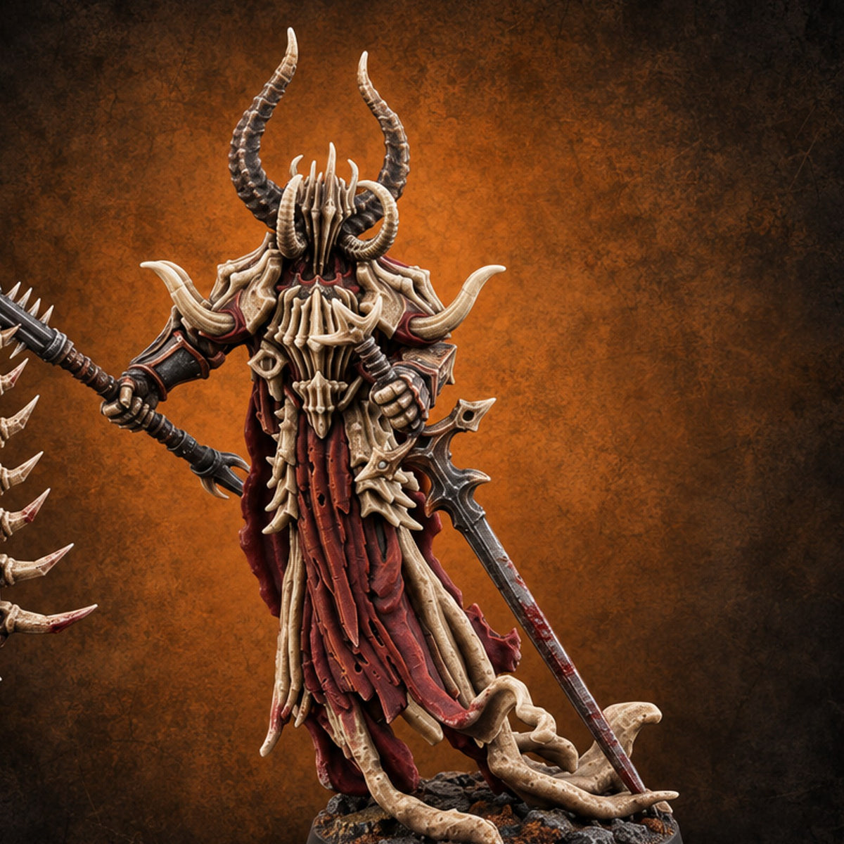 Drags a Spine, Trails a Hem Bone Devil Warrior — painted concept preview (miniature supplied unpainted)